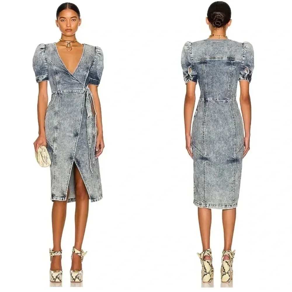 NWT Retrofête Zelda Dress Sienna Denim Wrap Styling Size Small